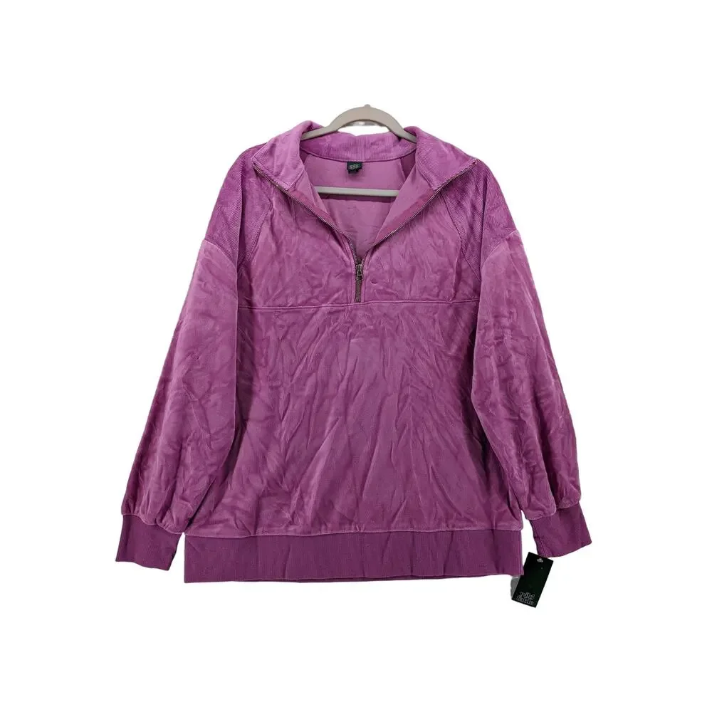 Wild Fable Quarter‎ Zip Sweatshirt Medium Purple Velour Jacket Relaxed Fit Layer - Picture 12 of 12